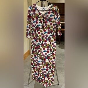 Vintage Floral Print Midi Dress with Gold Buttons, 3/4 sleeves